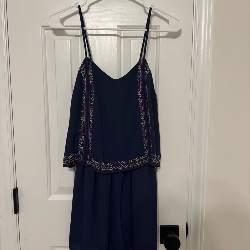Navy Embroidered Spaghetti Strap Top